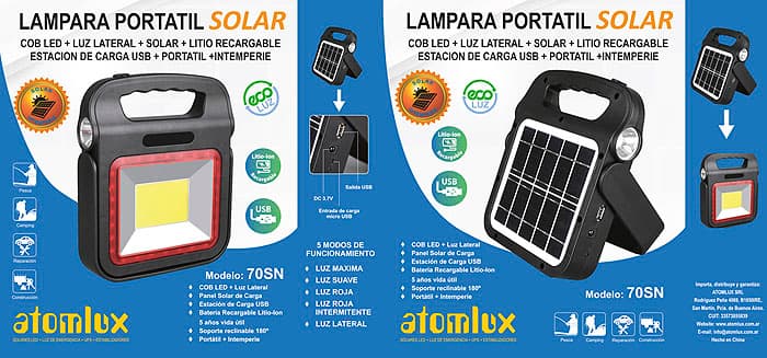 Lampara Portatil  Solar Atomlux Power Bank (70SN) 50% OFF