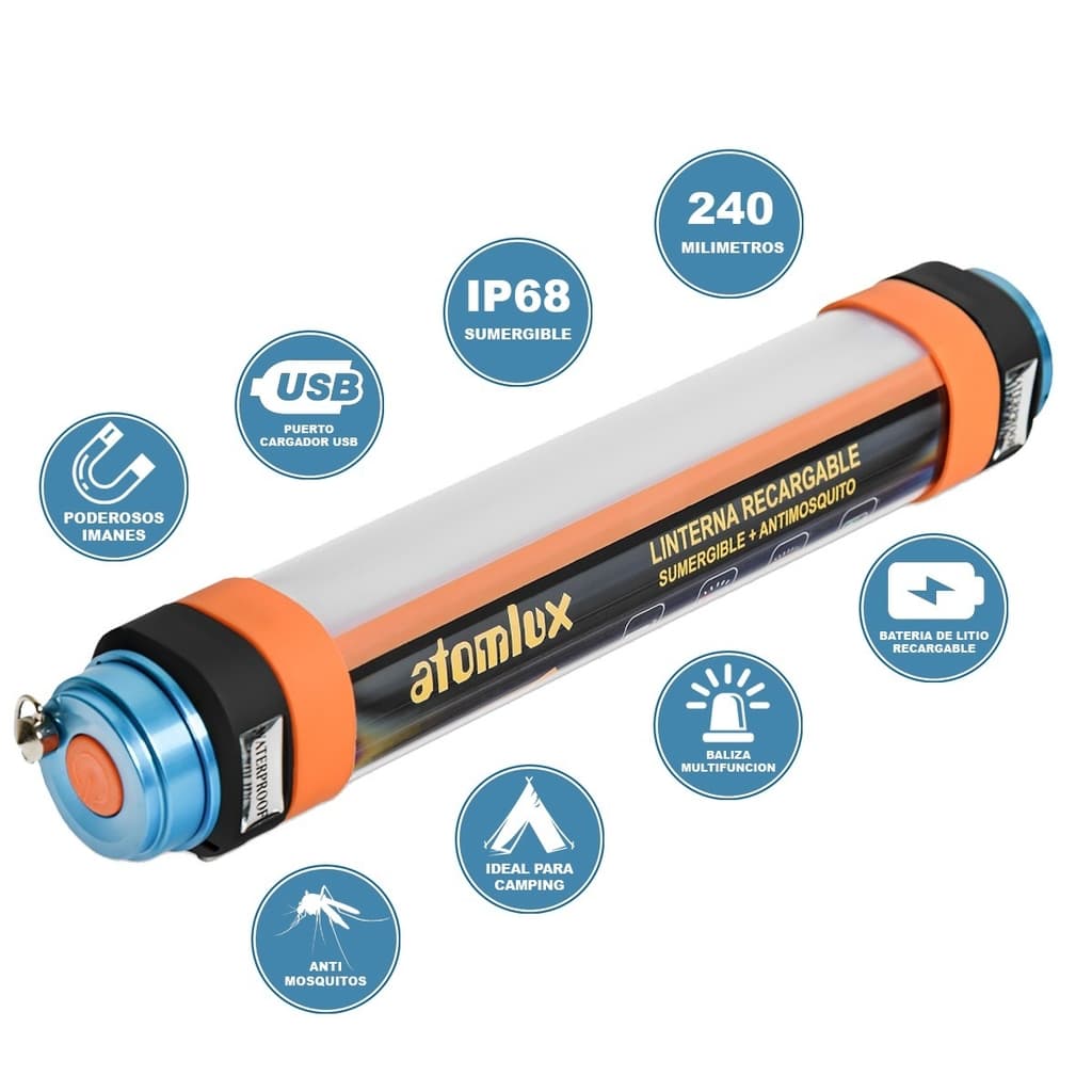 Linterna Recargable Atomlux Sumergible + Antimosquito (8040) 50% OFF