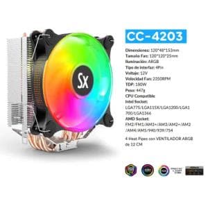 Cooler CPU Solarmax 12mm Fan ARGB TDP 180w (CC-4203) (IC04 202851 M)