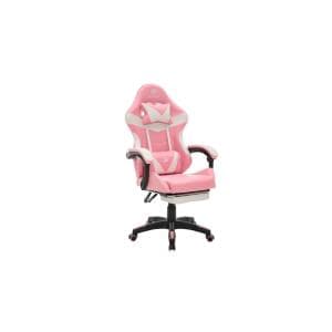 Silla Gamer Netmak Tela Rosa/Blanca C/Apoyapies (NM-SG905-P)